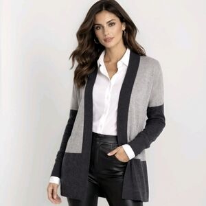 Vince 100% Cashmere Cardigan Sweater Charcoal Grey Colorblock Women's Size Large